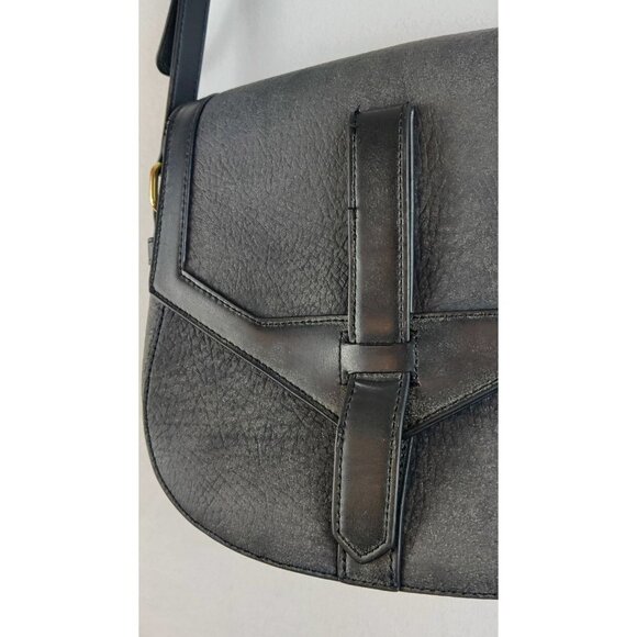 Crossbody Shoulder Strap Dark Grey Vegan Faux Leather Messenger Bag - Picture 6 of 11